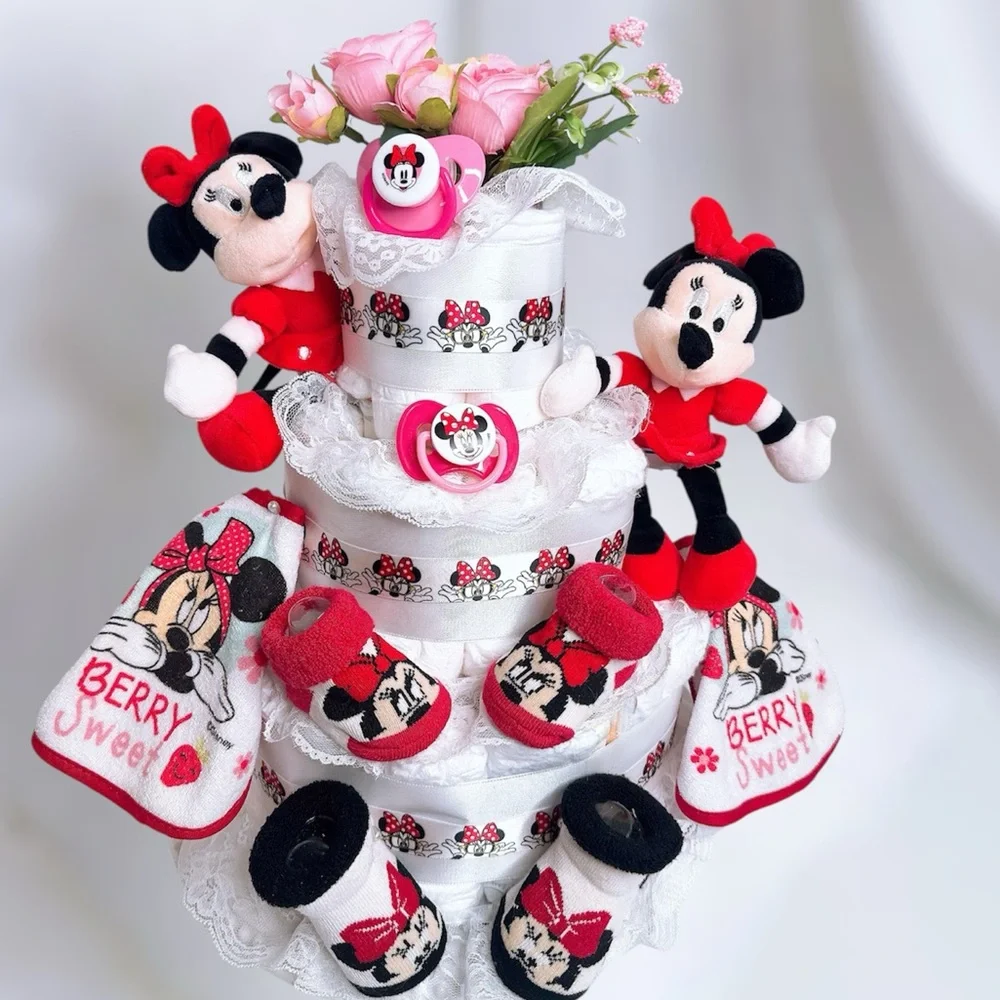 Twins Baby Girls Minnie Mouse Diaper Cake, Baby Shower Gift